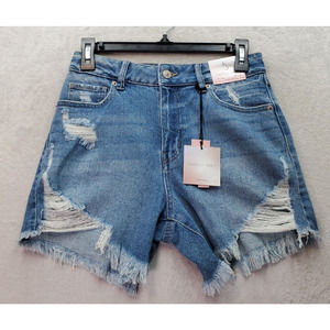 Happily Gray Shorts Womens Size 3 Blue Denim Cotton High Rise Distressed Pockets